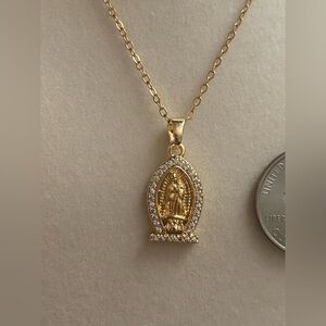 Gold Virgin Mary Guadeloupe Pendant Necklace